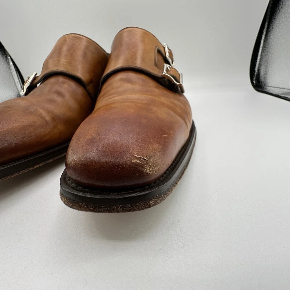 Magnanni Double Buckle‎ Monk Strap Shoes Mens 10M Ramolo Tobacco Brown Leather